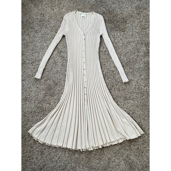 Dissh Sylvia Stone Ribbed Knit Midi Dress Cream Beige Long Sleeve Button Down XL - Picture 8 of 16